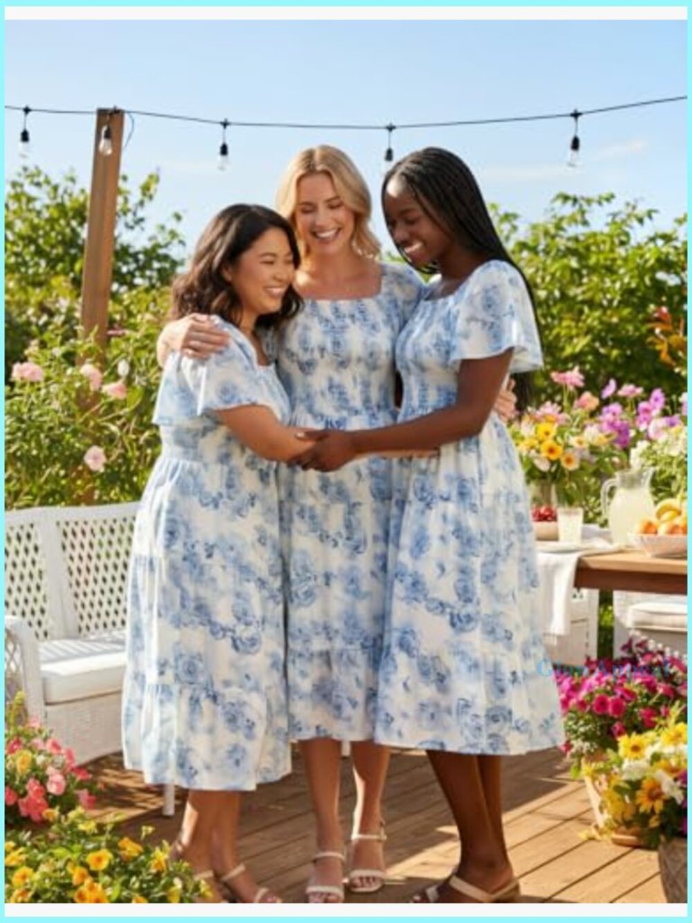 Floral Smocked Midi Dress Square Neck Off-Shoulder Summer Casual - Picture 2 of 7